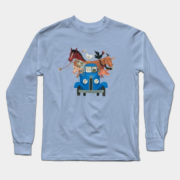 Little Blue Truck and Farm Animals Illustration Long Sleeve T-Shirt by GoneawayGames